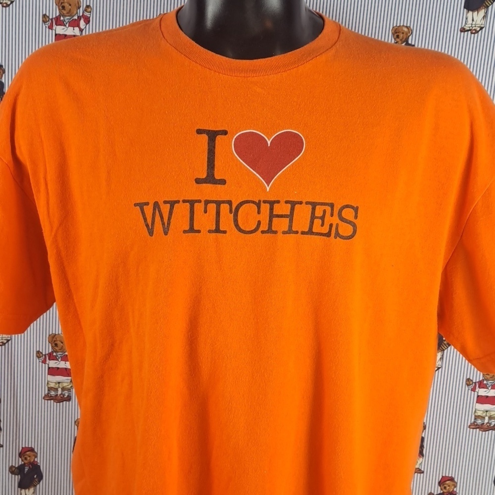 Halloween I Love Witches spell out XL orange & black casual goth party t-shirt